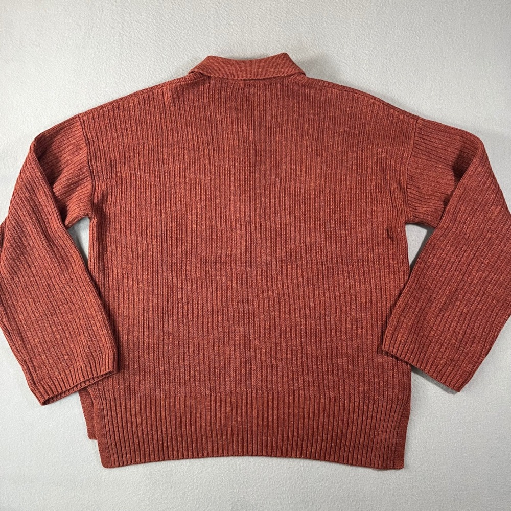 Faherty Miramar smoked paprika Linen Organic Cotton Ribbed Polo Sweater L Womens - Picture 5 of 12